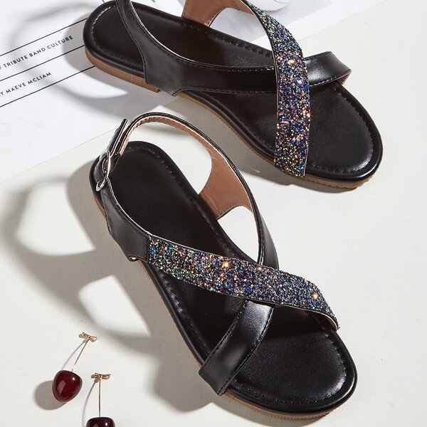 

Toddler Girls Glitter Strappy Sandals, Black