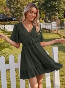 Dress Ruffle Plain Boho - Hijau Tentara - View 1