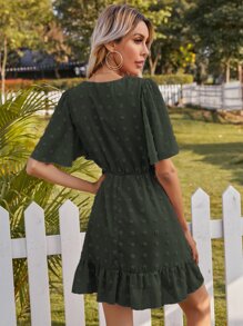 Dress Ruffle Plain Boho - Hijau Tentara - View 2
