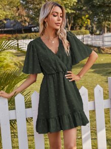 Dress Ruffle Plain Boho - Hijau Tentara - View 3