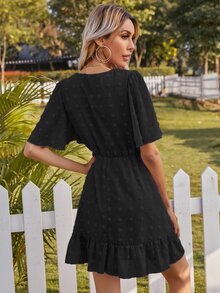 Dress Ruffle Plain Boho - Hitam - View 2