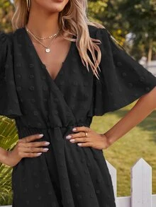 Dress Ruffle Plain Boho - Hitam - View 5