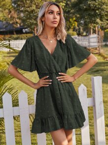 Dress Ruffle Plain Boho - Hijau Tentara - View 6