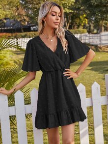 Dress Ruffle Plain Boho - Hitam - View 6