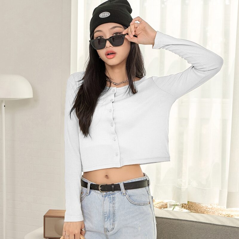

Solid Button Up Top, White