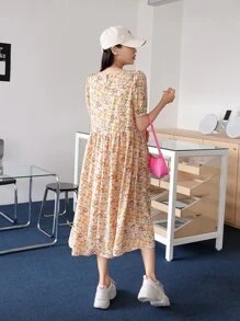 DAZY Ditsy Floral Puff Sleeve Smock Dress - Multicolor - View 2