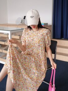 DAZY Ditsy Floral Puff Sleeve Smock Dress - Multicolor - View 7