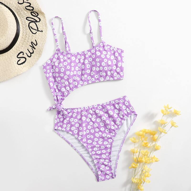 

Floral Knot Decor One Piece Swimsuit, Multicolor