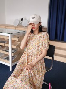 DAZY Ditsy Floral Puff Sleeve Smock Dress - Multicolor - View 8