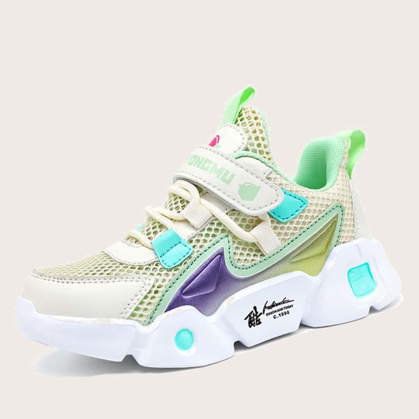 

Girls Color Block Velcro Strap Sneakers, Green
