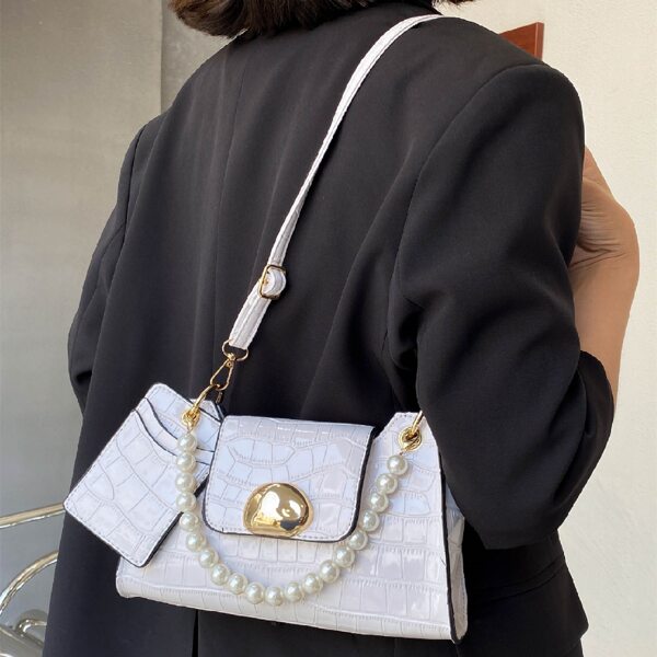 

Croc Embossed Satchel Bag With Card Holder, White
