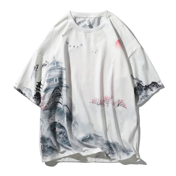 

Men Landscape Print Tee, White