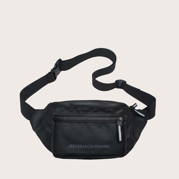 

Men Letter Graphic Pocket Front Fanny Pack, Black