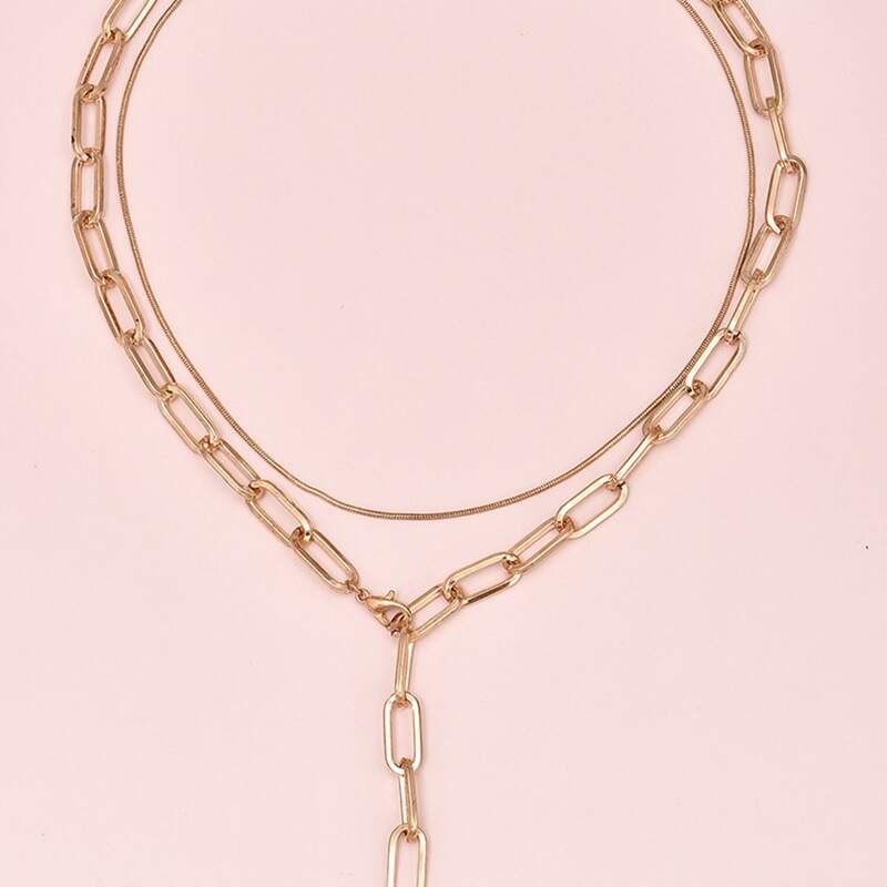 

2pcs Chain Layered Necklace, Gold