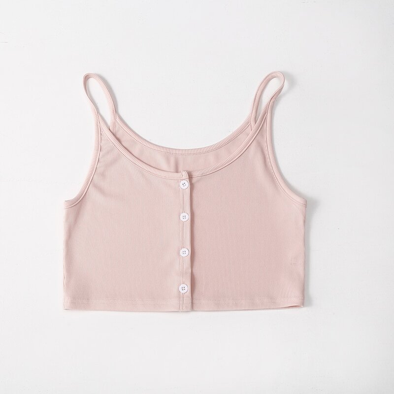 

Solid Button Front Ribbed Cami, Baby pink