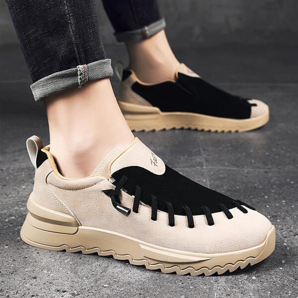 

Men Letter Graphic Two Tone Sneakers, Beige
