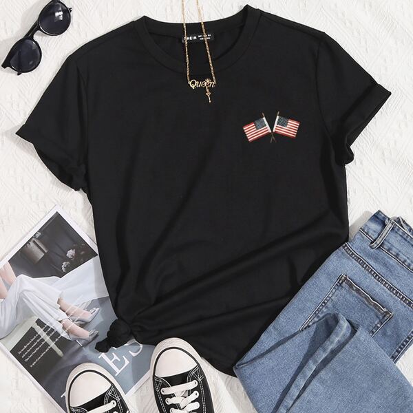 

Flag Print Tee, Black