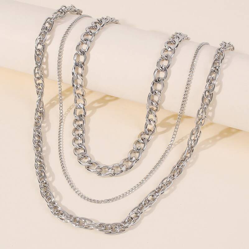 

3pcs Chain Necklace, Silver