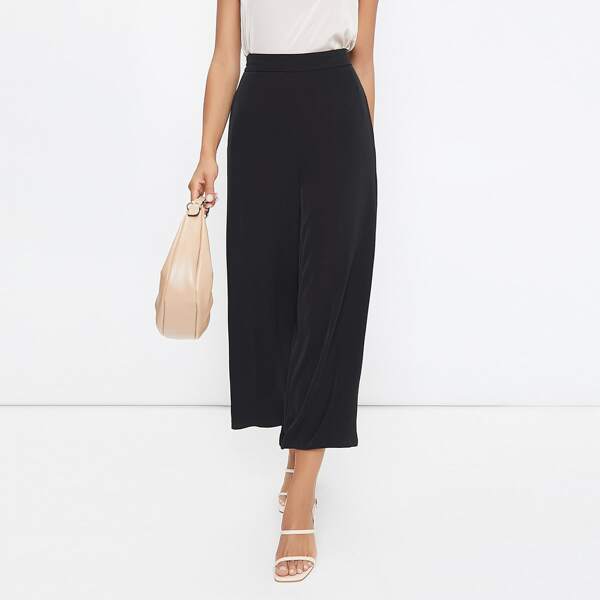 

Solid Wide Leg Pants, Black