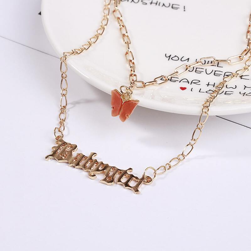 

Letter & Butterfly Layered Necklace, Gold