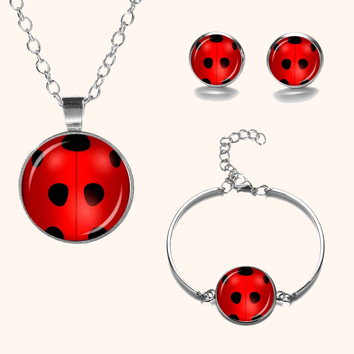 

4pcs Ladybug Pattern Jewelry Set, Red