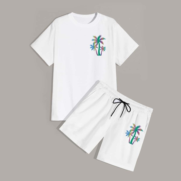 

Men Tropical Print Tee & Track Shorts, White