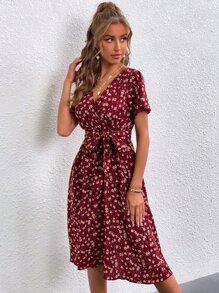 Breezaya Ditsy Floral Belted Sundress - Red - View 6