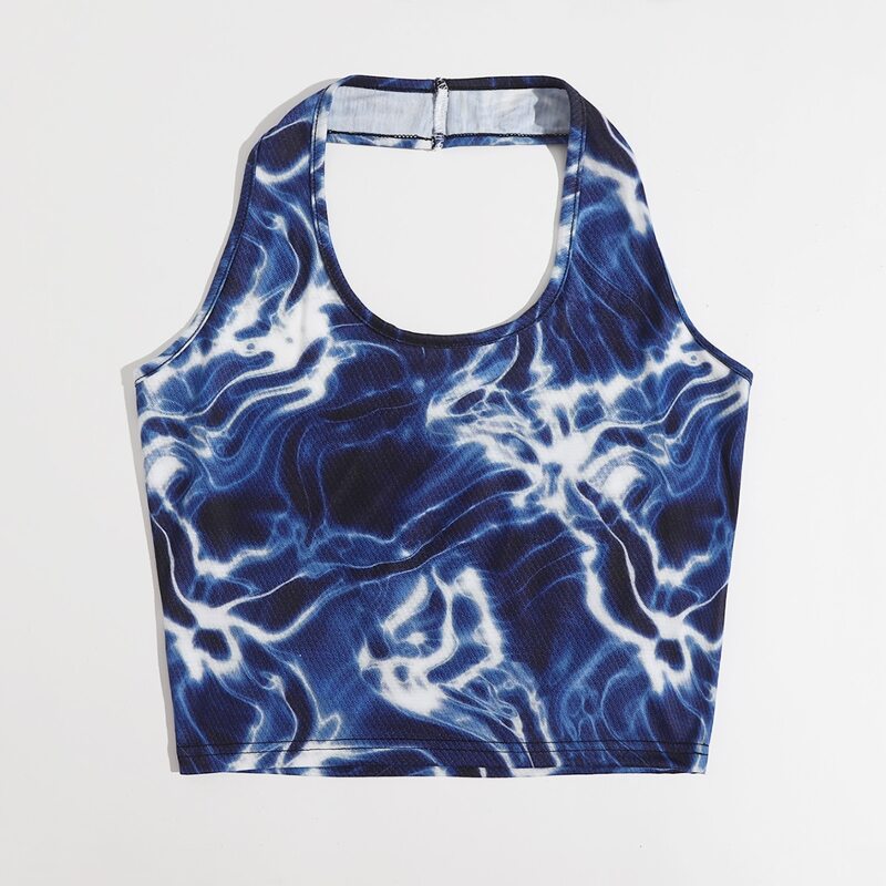 

Graphic Crop Halter Top, Navy blue