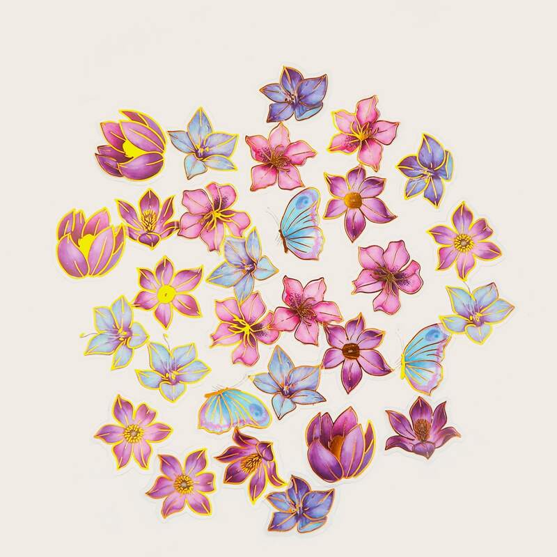

30pcs Flower Graphic Sticker, Multicolor