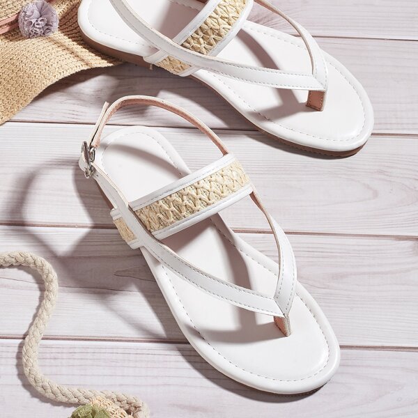 

Girls Woven Design Thong Sandals, White