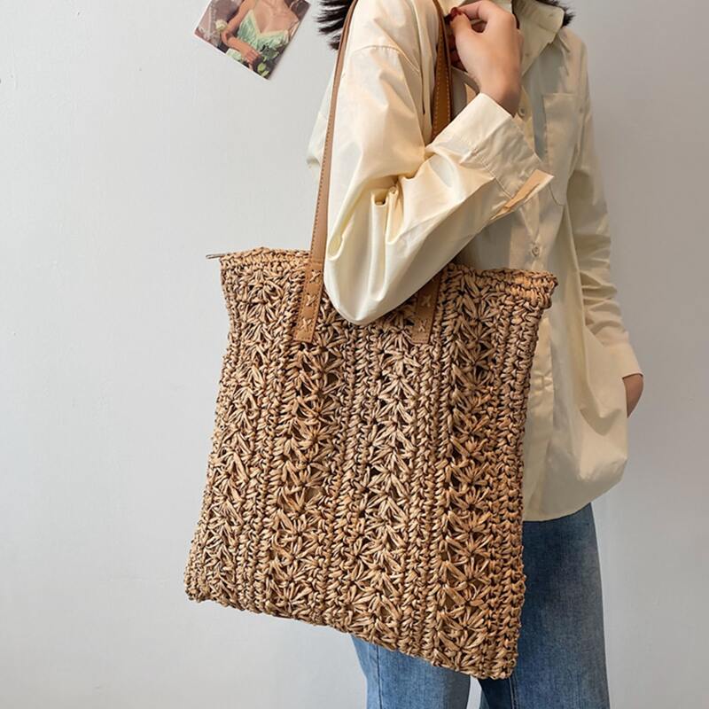 

Large Capacity Straw Bag, Brown