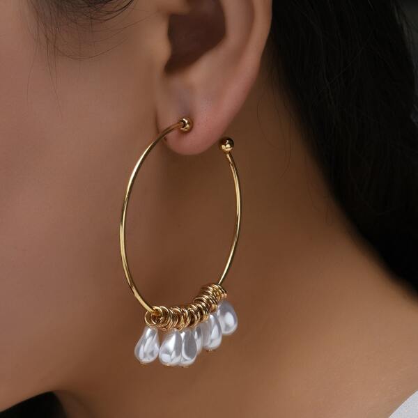 

Faux Pearl Charm Earrings, White