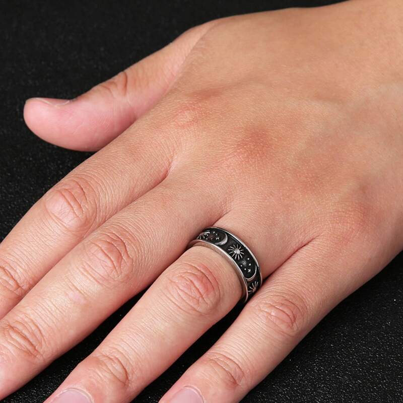 

Sun & Moon Decor Ring, Antique silver