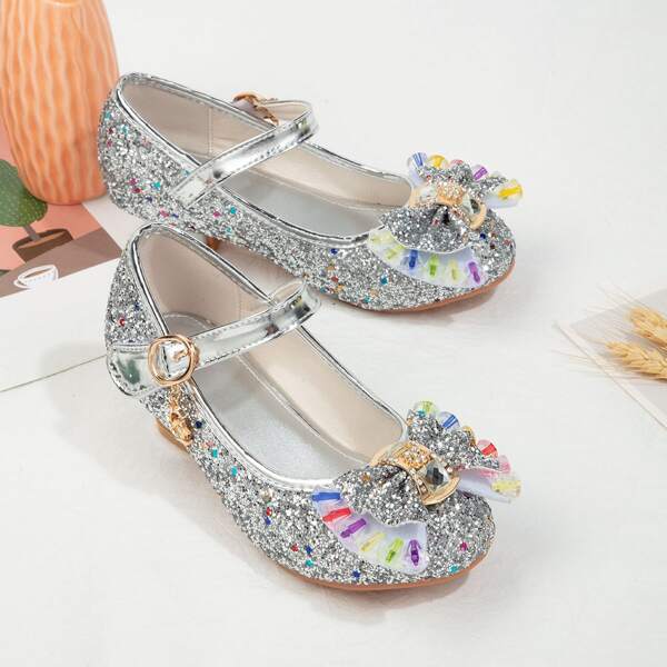 

Toddler Girls Glitter Bow Decor Flats, Silver