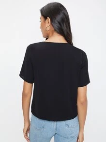 SHEIN V-neck Solid Top - Black - View 2