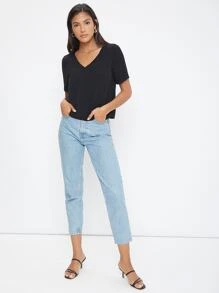 SHEIN V-neck Solid Top - Black - View 4