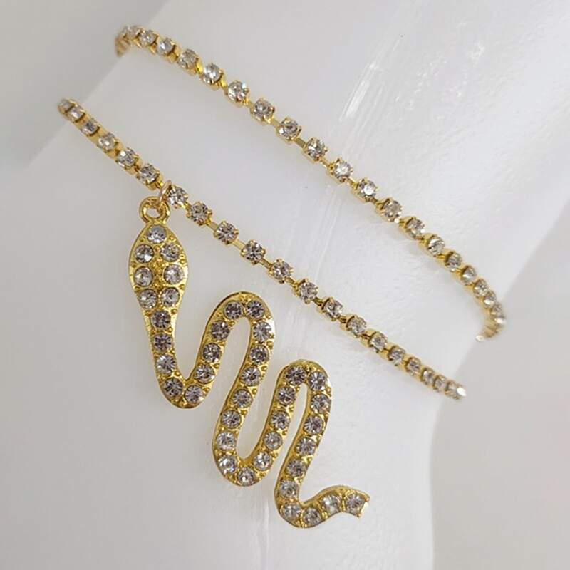 

Serpentine Layered Anklet, Gold