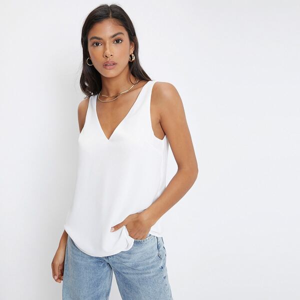 

Double V-neck Tank Top, White
