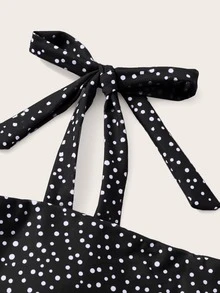 Polka Dot Tie Shoulder Bikini, For Summer Beach Vacation - Black and White - View 5