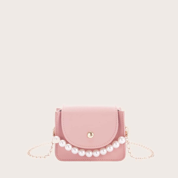 

Girls Faux Pearl Decor Flap Shoulder Bag, Pink