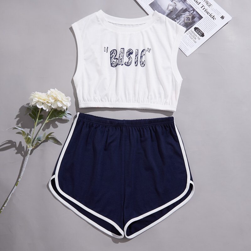 

Letter Graphic Contrast Binding Lounge Set, Blue and white