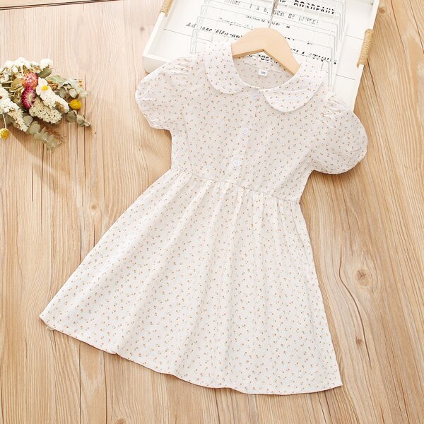 

Toddler Girls Ditsy Floral Peter Pan Collar Shirt Dress, White