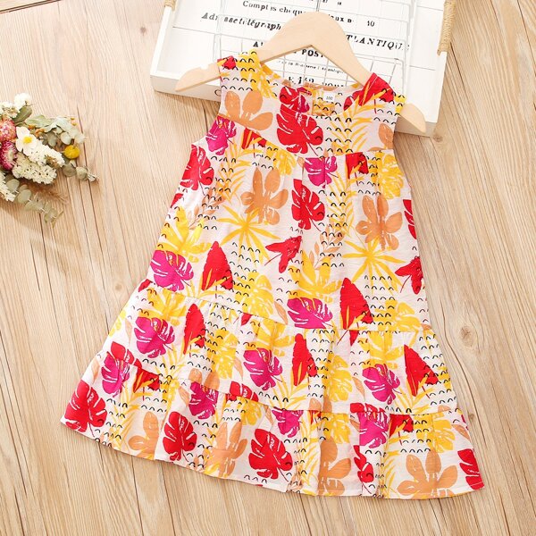 

Toddler Girls Tropical Print Ruffle Hem Dress, Multicolor