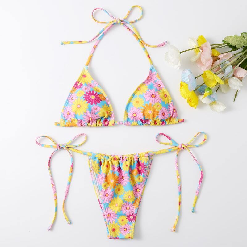 

Floral Triangle Bikini Swimsuit, Multicolor