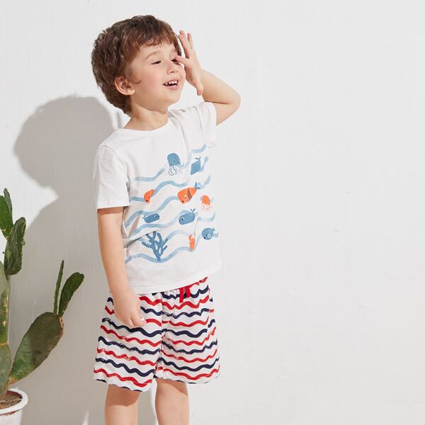 

Toddler Boys Fish Print Tee, White
