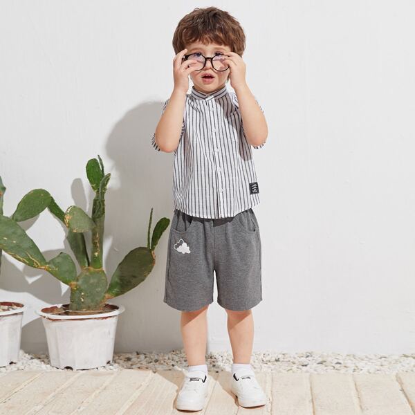 

Toddler Boys Mock Neck Striped Shirt, Black and white