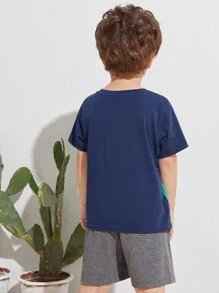 SHEIN Toddler Boys Patch Pocket Colorblock Tee - Blue - View 2