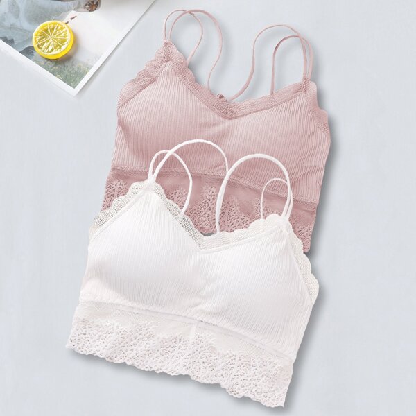

Girls 2 Pack Contrast Lace Bra, Multicolor