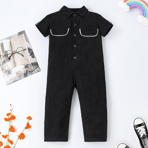 

Toddler Boys Flap Detail Shirt Jumpsuit, Black