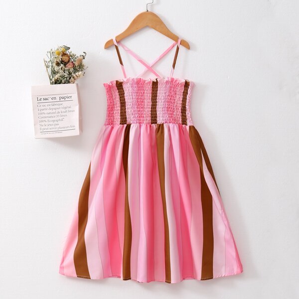 

Girls Striped Shirred Cami Dress, Multicolor
